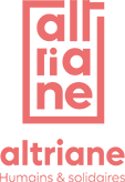 Logo Altriane corail avec signature "Humains et Solidaires".